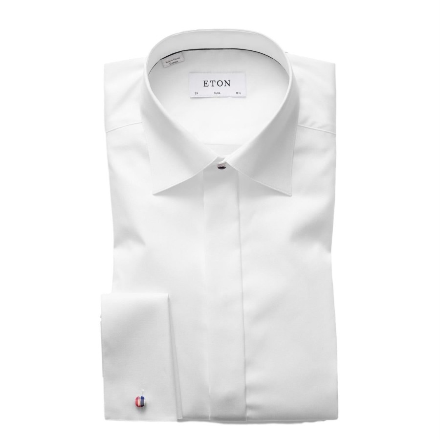 Herre Eton | Eton 3000 Slim Evening White Signature Twill Shirt Skjorte Hvit