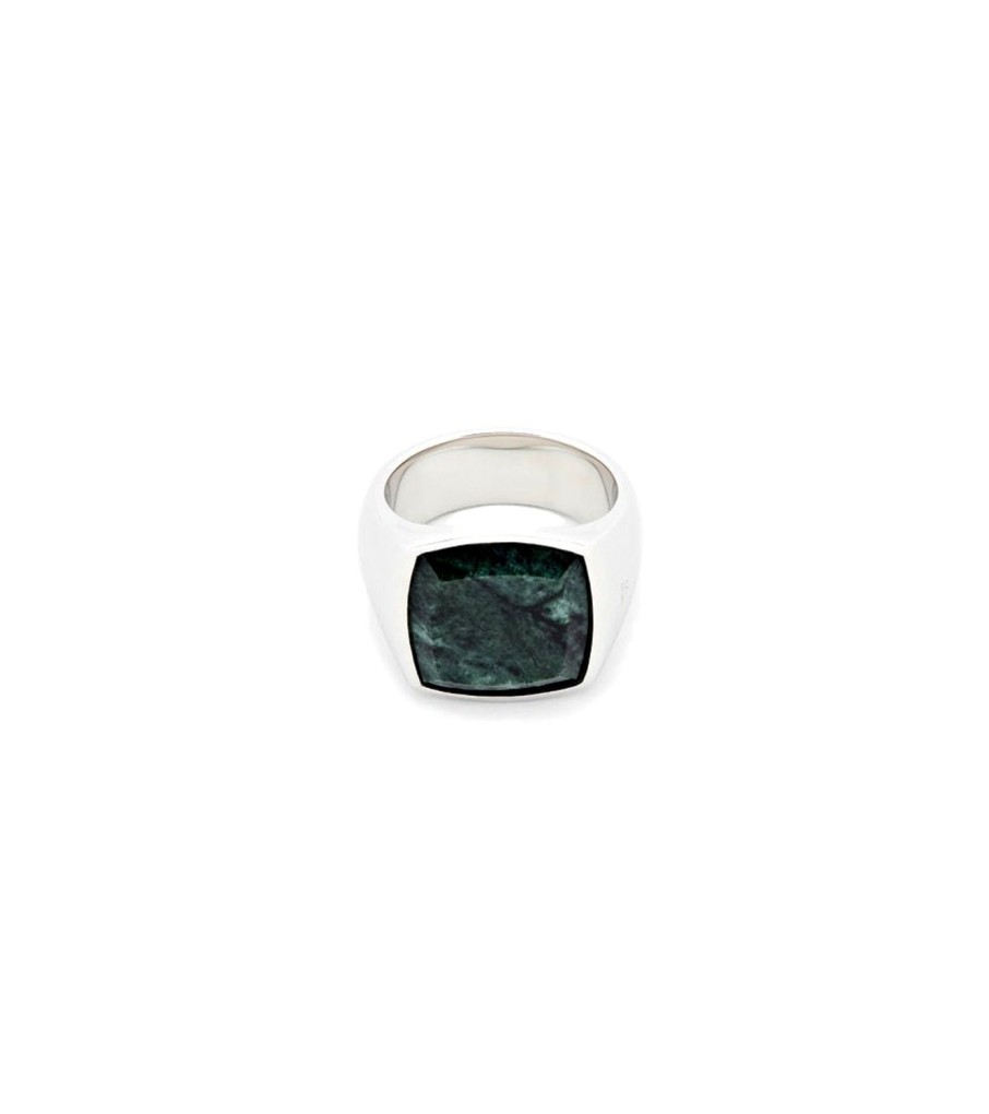 Smykker Tom Wood Jewellery | Tom Wood Jewellery The Cushion Green Marble Ring Solv