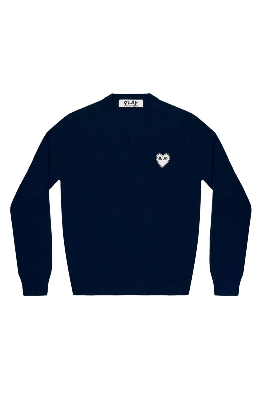 Herre Comme des Garcons Play | Comme Des Garcons Play Mens Knit Pullover Genser. Navy