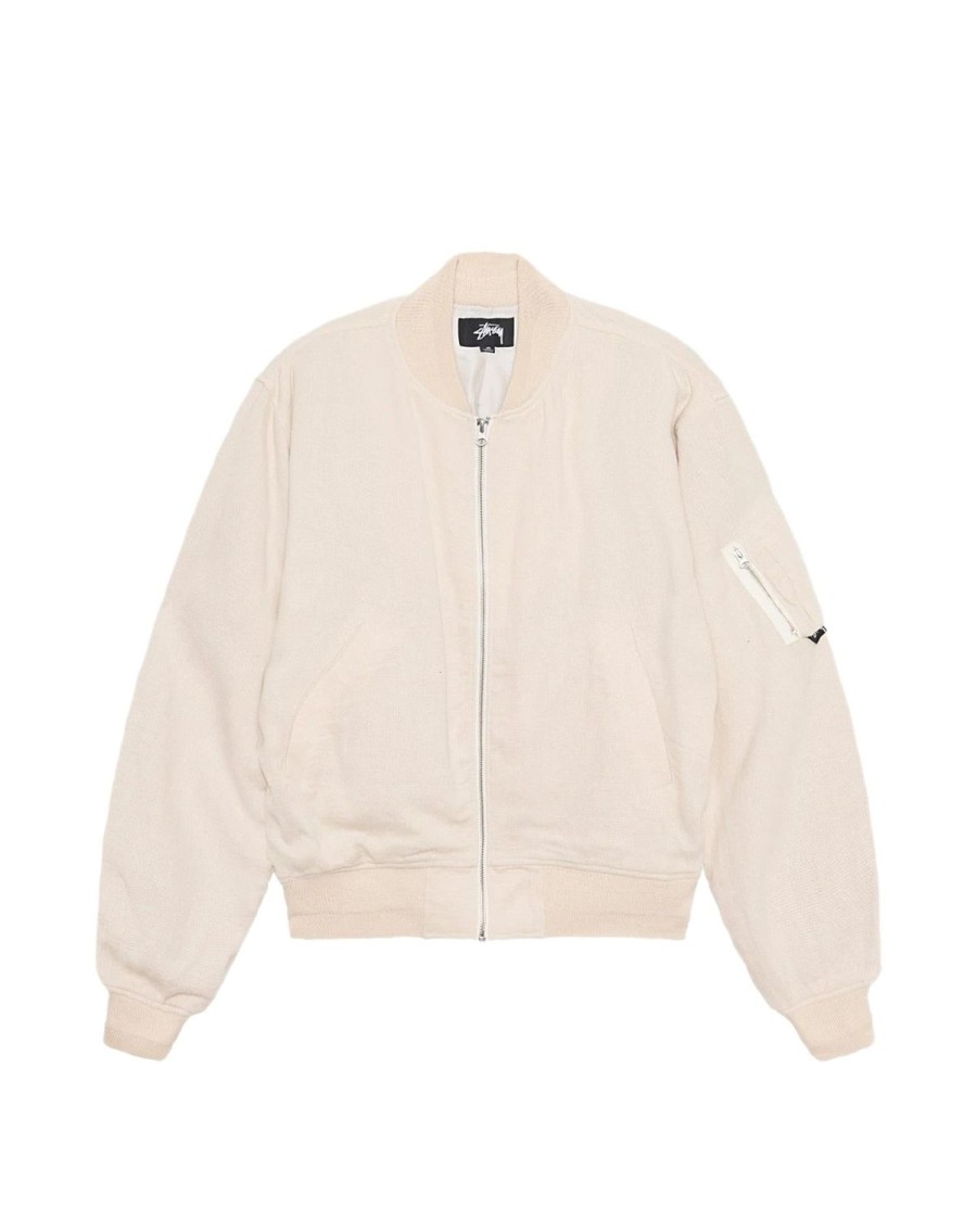 Herre Stussy | Stussy Linen Beach Bomber Jakke Lys Beige