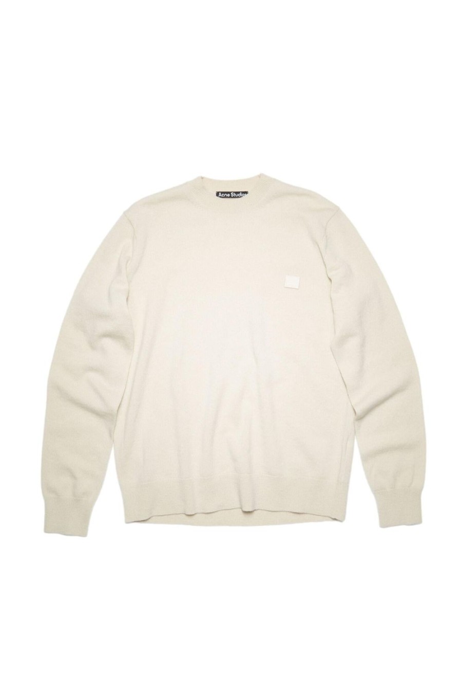 Herre Acne | Acne Face Crew Neck Knit Sweater Genser- Beige