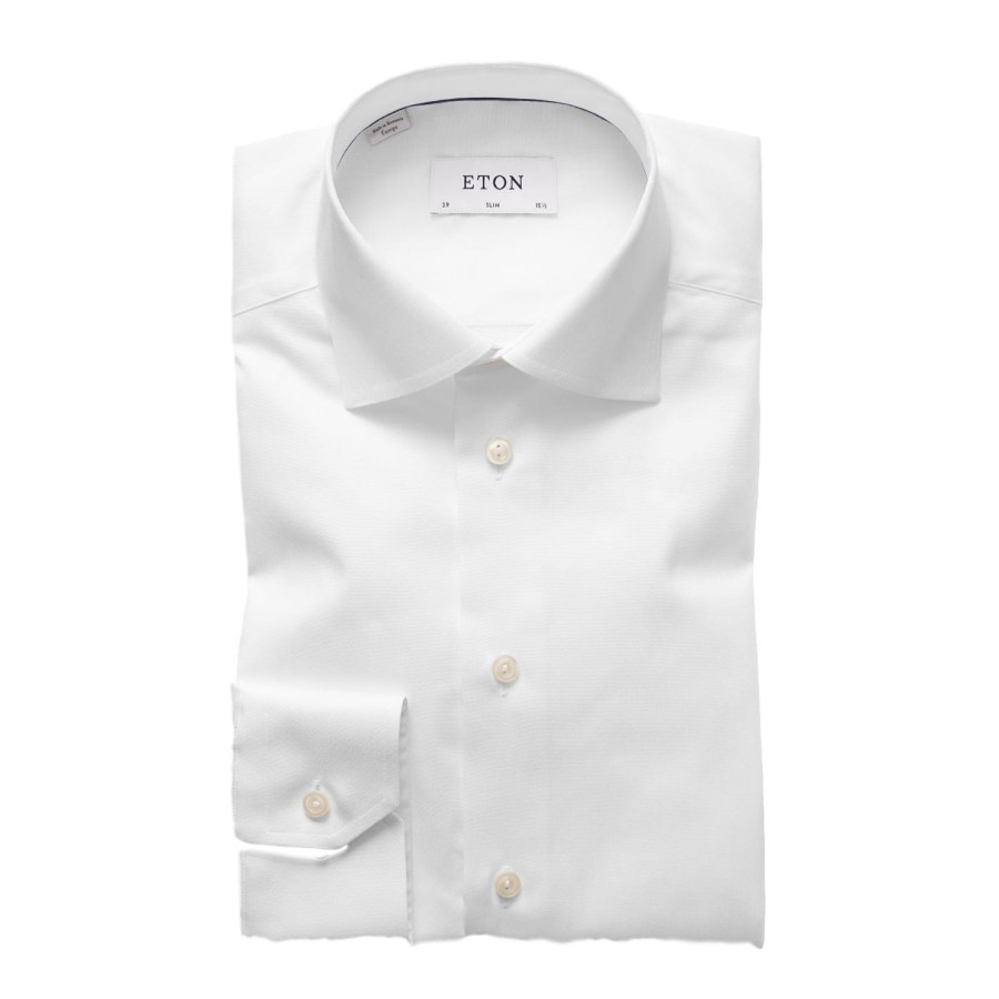 Herre Eton | Eton 3000 Slim White Signature Twill Shirt Skjorte Hvit