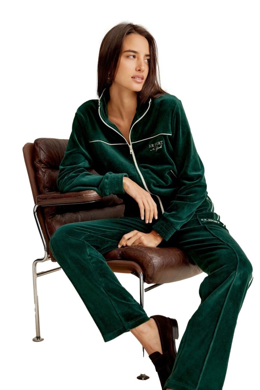 Dame Sporty u0026 Rich | Sporty & Rich Sr Sport Velour Track Jacket Jakke Morkegronn