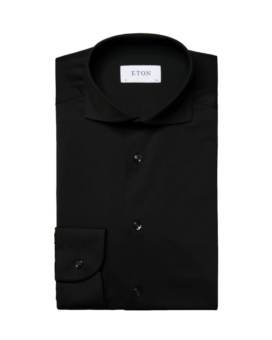 Herre Eton | Eton Black Four-Way Stretch Shirt Skjorte Sort