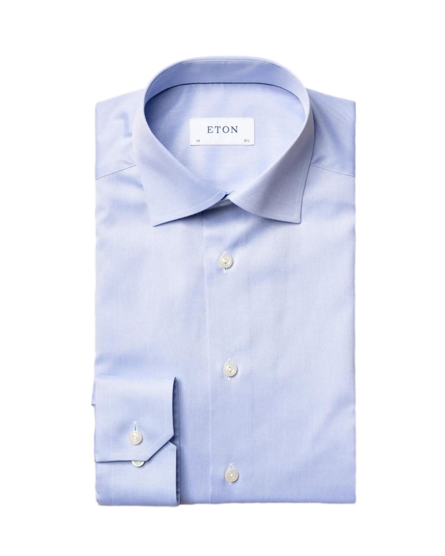 Herre Eton | Eton 3000 Contemporary Blue Signature Twill Shirt Skjorte Lysebla