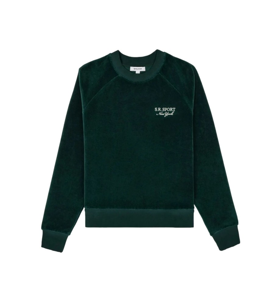 Dame Sporty u0026 Rich | Sporty & Rich Sr Sport Velour Crewneck Genser- Morkegronn