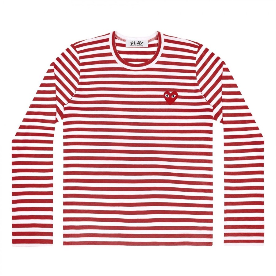 Herre Comme des Garcons Play | Comme Des Garcons Play Striped Men'S Red/W Ls Genser- Rod