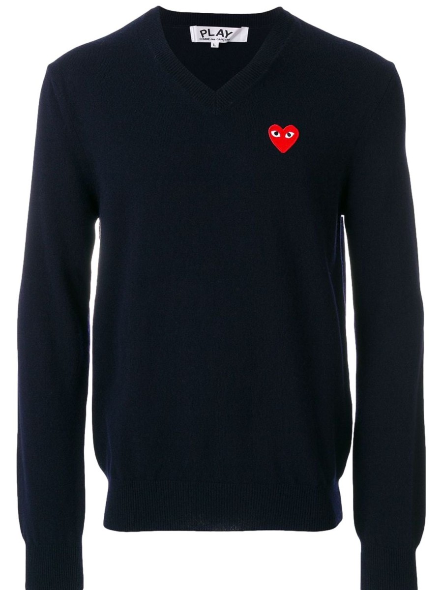 Herre Comme des Garcons Play | Comme Des Garcons Play Mens Pull Over Knit Genser- Morkebla