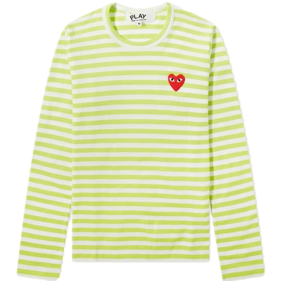 Dame Comme des Garcons Play | Comme Des Garcons Play Ladies Ls Striped Grn X Wht Genser. Lysegronn