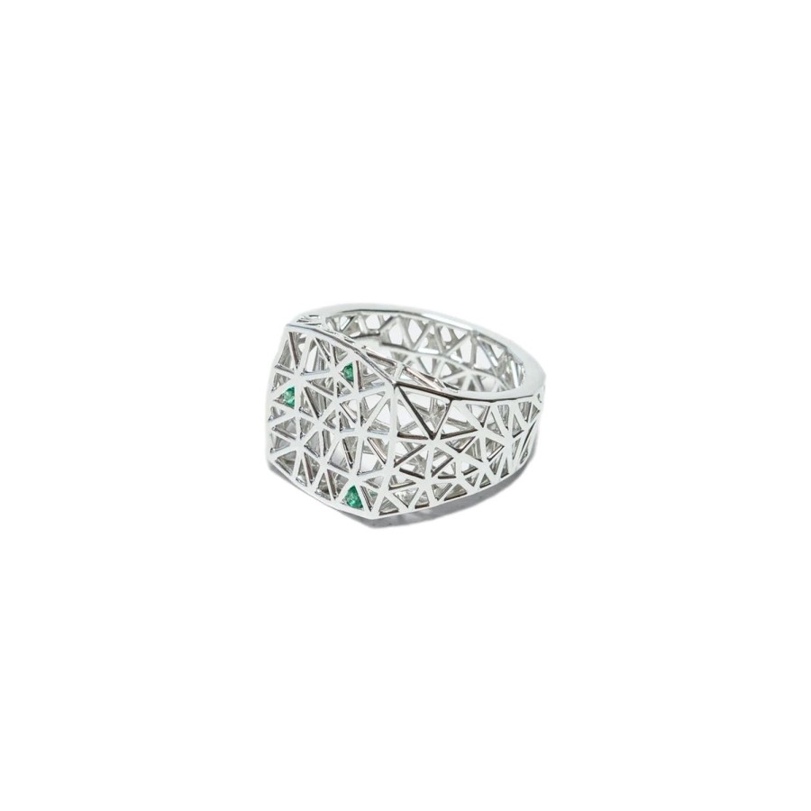 Smykker Tom Wood Jewellery | Tom Wood Jewellery Mesh Ring Fern Green Ring Solv