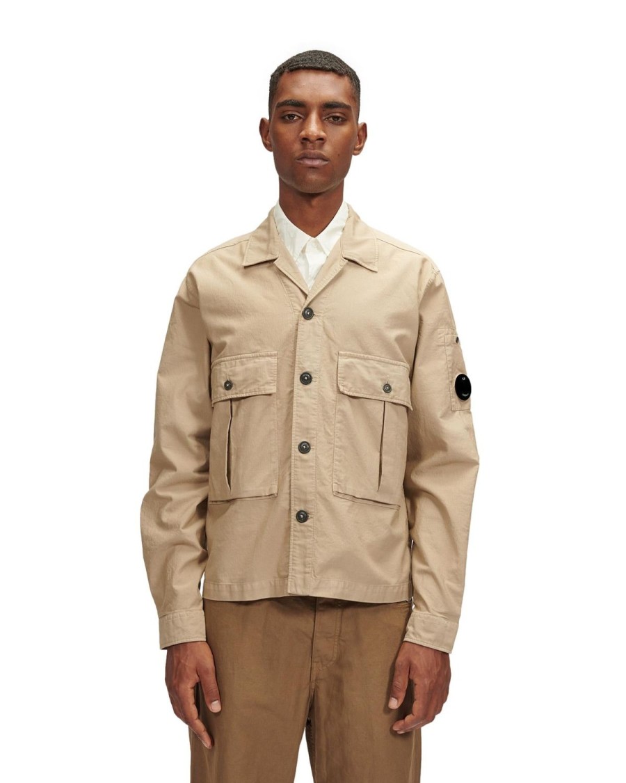 Herre CP Company | Cp Company Ottoman Shirts Longsleeve Skjorte Brun/Beige