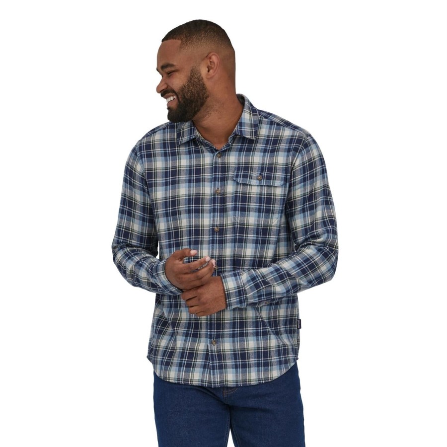 Herre Patagonia | Patagonia M L/S Fjord Flannel Shirt Skjorte Navy Ruter