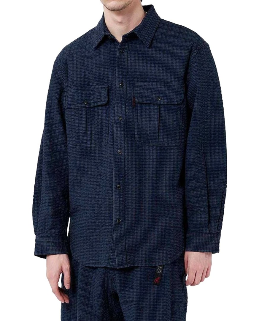 Herre Gramicci | Gramicci O.G Seersucker Canyon Shirt Overshirt Bla Monstret