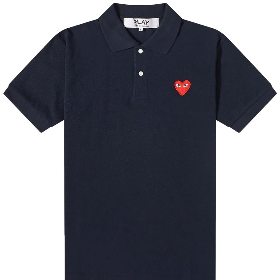 Herre Comme des Garcons Play | Comme Des Garcons Play Mens Polo Knit T-Shirt Navy