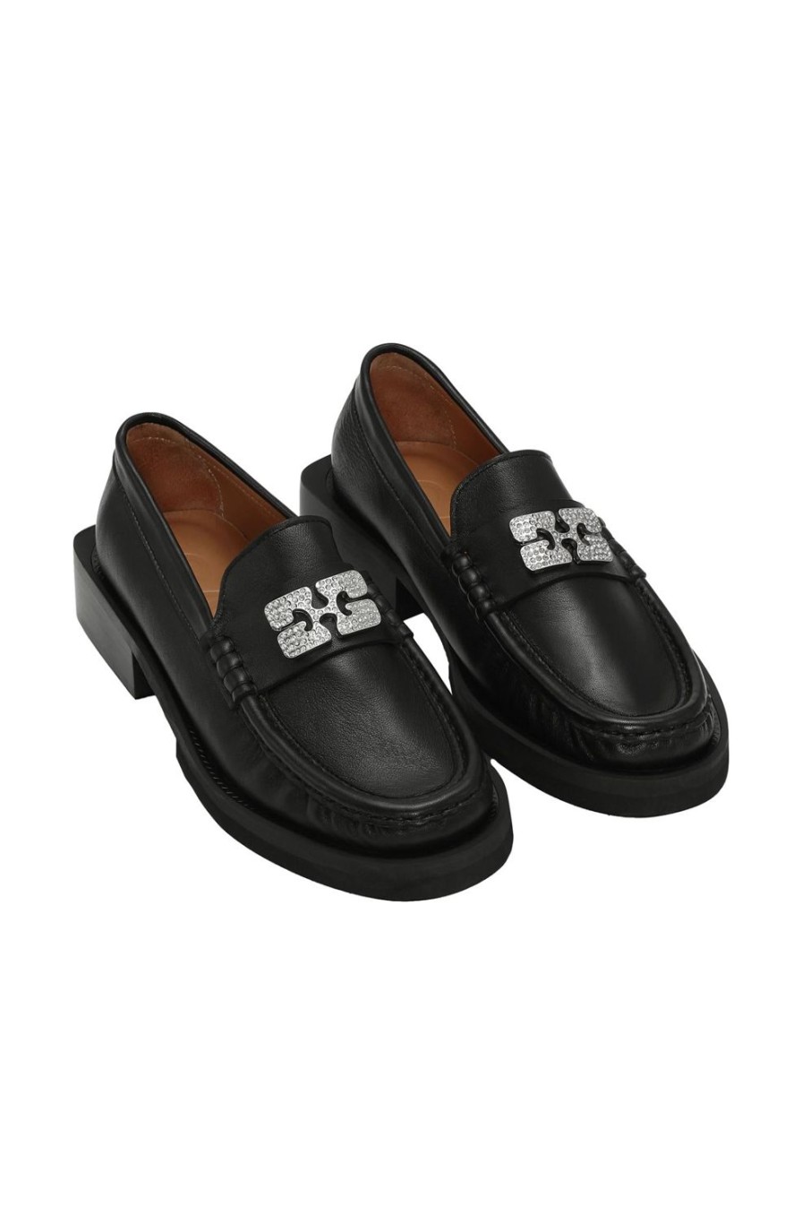 Dame Ganni | Ganni Rhinestone Logo Loafer Sko Sort