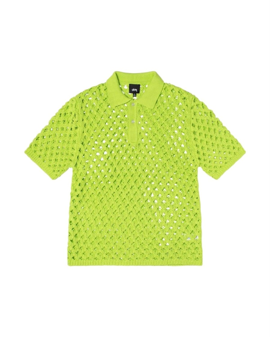 Herre Stussy | Stussy Big Mesh Polo Sweater T-Shirt Limegronn