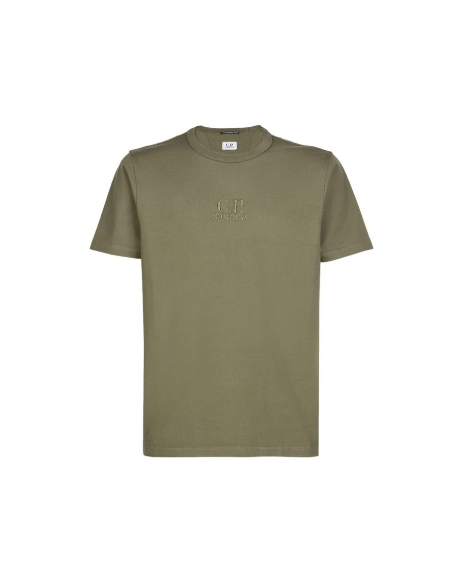 Herre CP Company | Cp Company T-Shirt Short Sleeve Mercerized T-Shirt Militaergronn