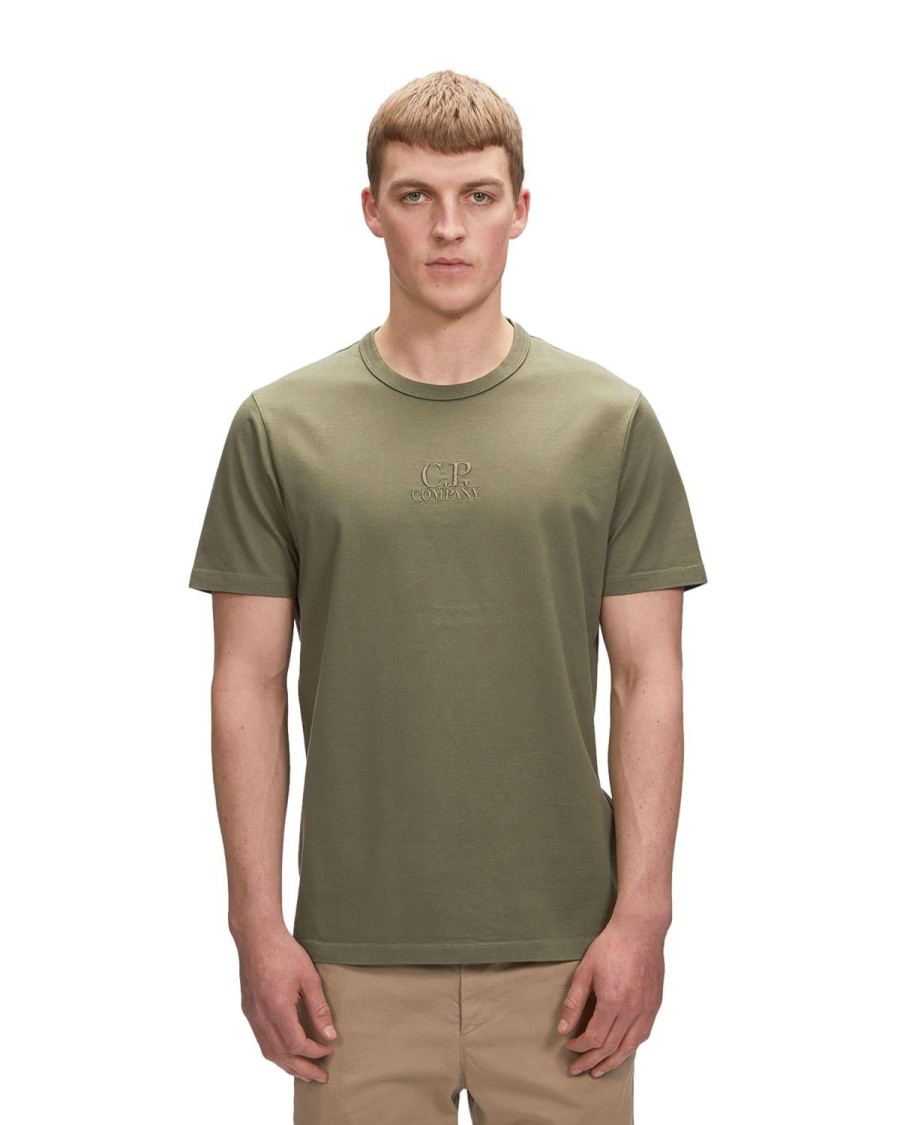 Herre CP Company | Cp Company T-Shirt Short Sleeve Mercerized T-Shirt Militaergronn