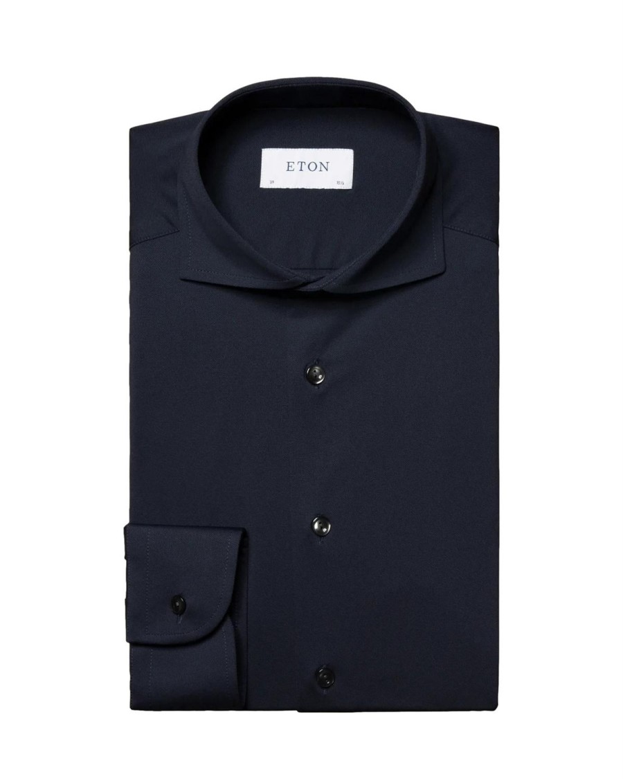 Herre Eton | Eton Navy Four-Way Stretch Shirt Skjorte Marine