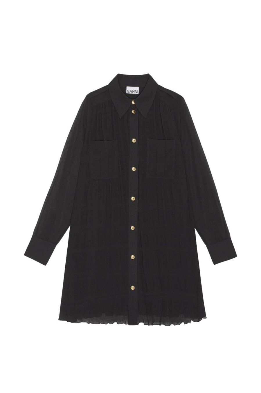 Dame Ganni | Ganni Pleated Georgette Shirt Dress Kjole Sort