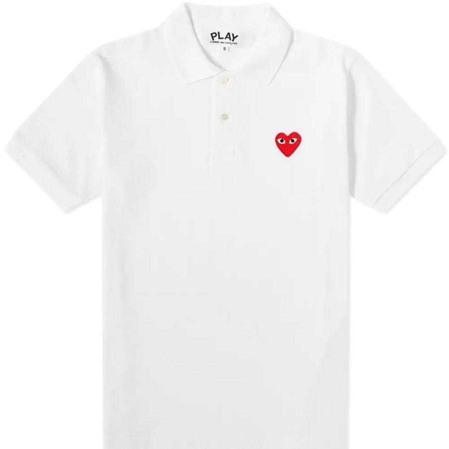 Herre Comme des Garcons Play | Comme Des Garcons Play Mens Polo Knit T-Shirt Hvit