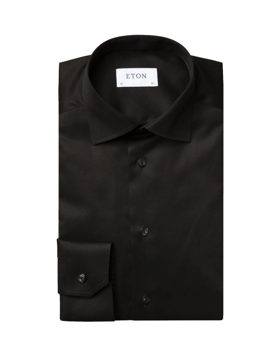 Herre Eton | Eton 3000 Slim Black Signature Twill Shirt Skjorte Sort