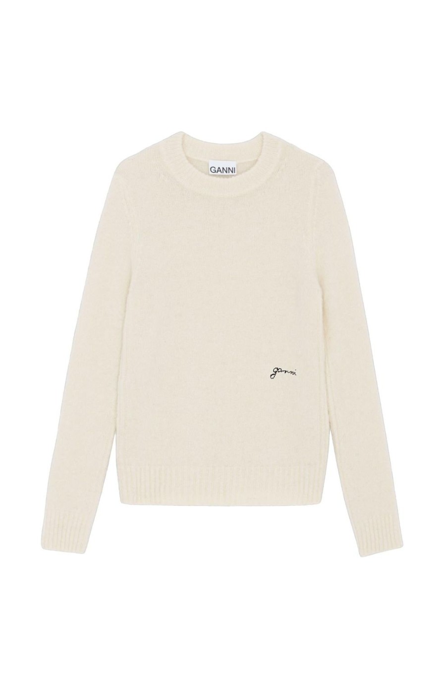 Dame Ganni | Ganni Brushed Alpaca O-Neck Genser Egret