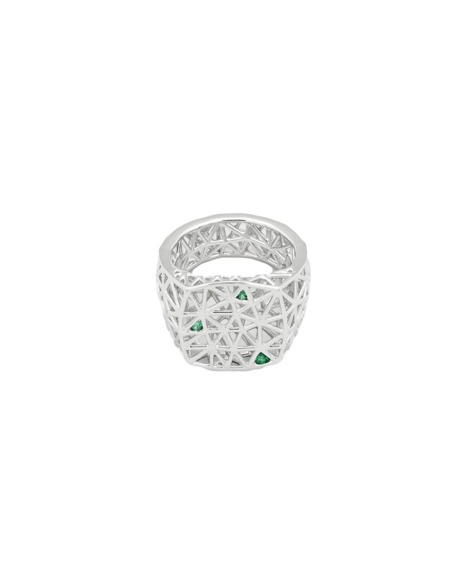 Smykker Tom Wood Jewellery | Tom Wood Jewellery Mesh Ring Fern Green Ring Solv