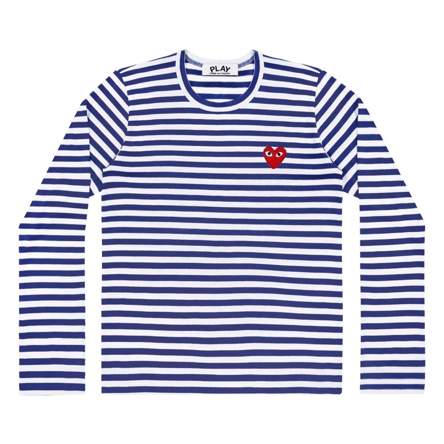 Herre Comme des Garcons Play | Comme Des Garcons Play Striped Men'S Navy/W Ls Genser- Striper