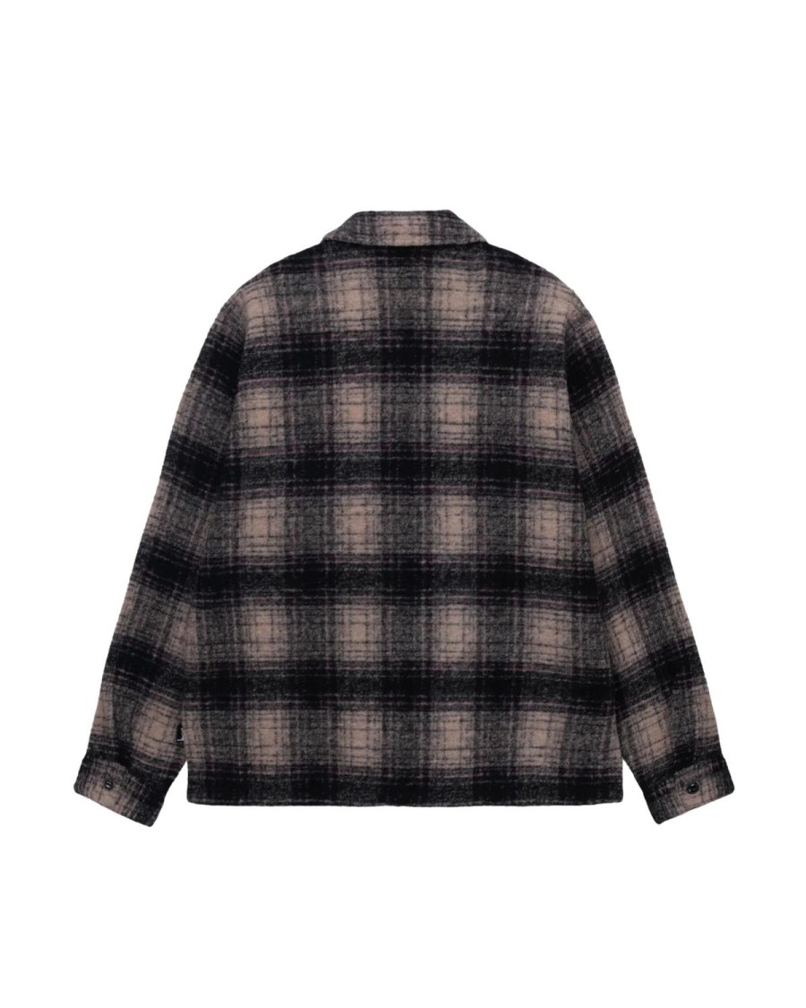 Herre Stussy | Stussy Wool Plaid Zip Shirt Jakke Beige Ruter