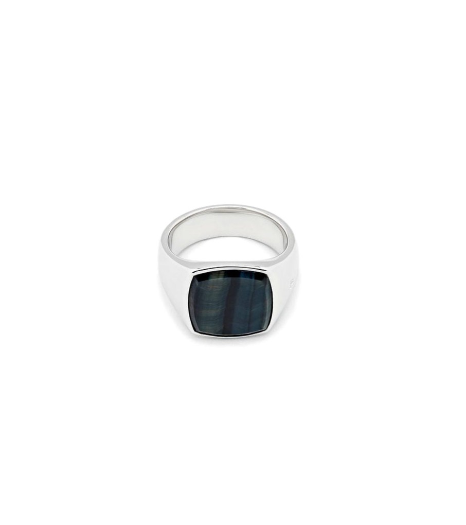 Smykker Tom Wood Jewellery | Tom Wood Jewellery Cushion Blue Hawk Eye Ring Solv