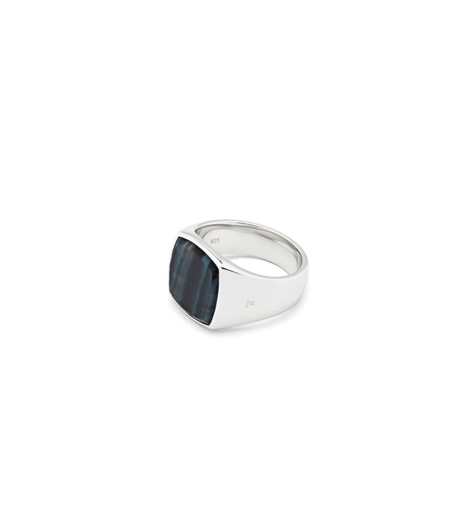 Smykker Tom Wood Jewellery | Tom Wood Jewellery Cushion Blue Hawk Eye Ring Solv