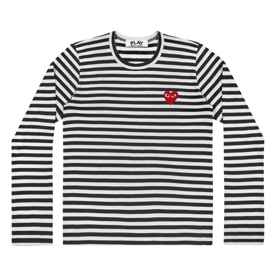 Herre Comme des Garcons Play | Comme Des Garcons Play Striped Ls Men'S Genser- Sort