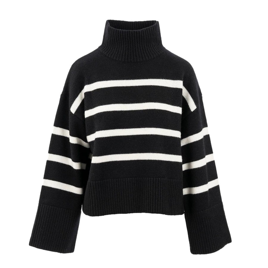 Dame Julie Josephine | Julie Josephine Boxy Cropped Knitted Turtleneck Genser Hvit Og Sort