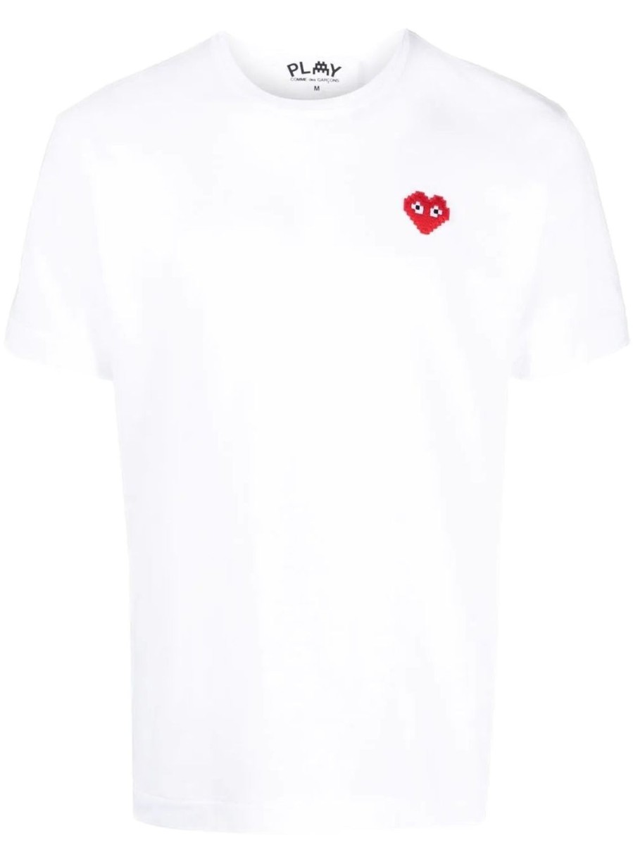 Herre Comme des Garcons Play | Comme Des Garcons Play Mens T-Shirt Short Sleeve Knit T-Shirt Hvit