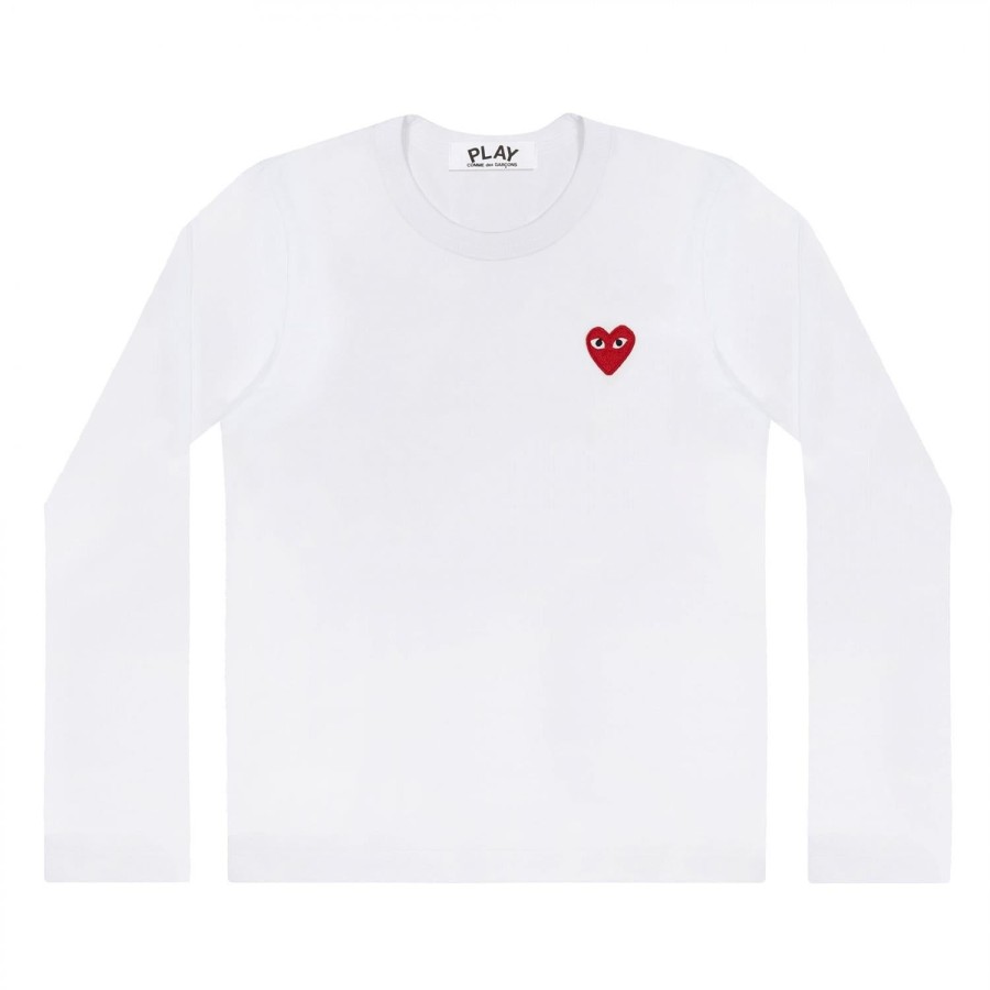 Herre Comme des Garcons Play | Comme Des Garcons Play Ls Men'S White Genser- Hvit