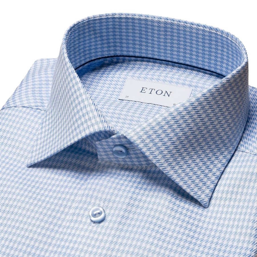 Herre Eton | Eton Slim Signature Twill Check Patter Skjorte Bla Monstret