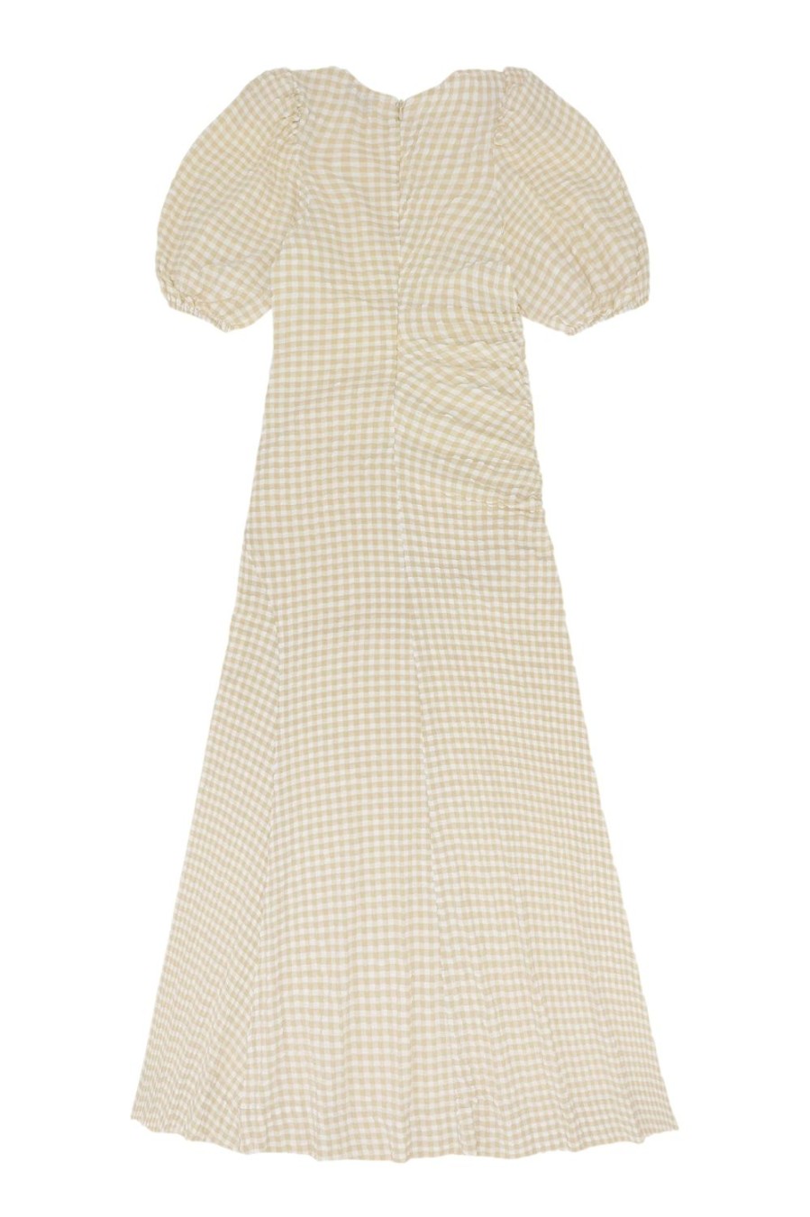 Dame Ganni | Ganni Stretch Seersucker Puff Sleeves Dress Kjole Khaki