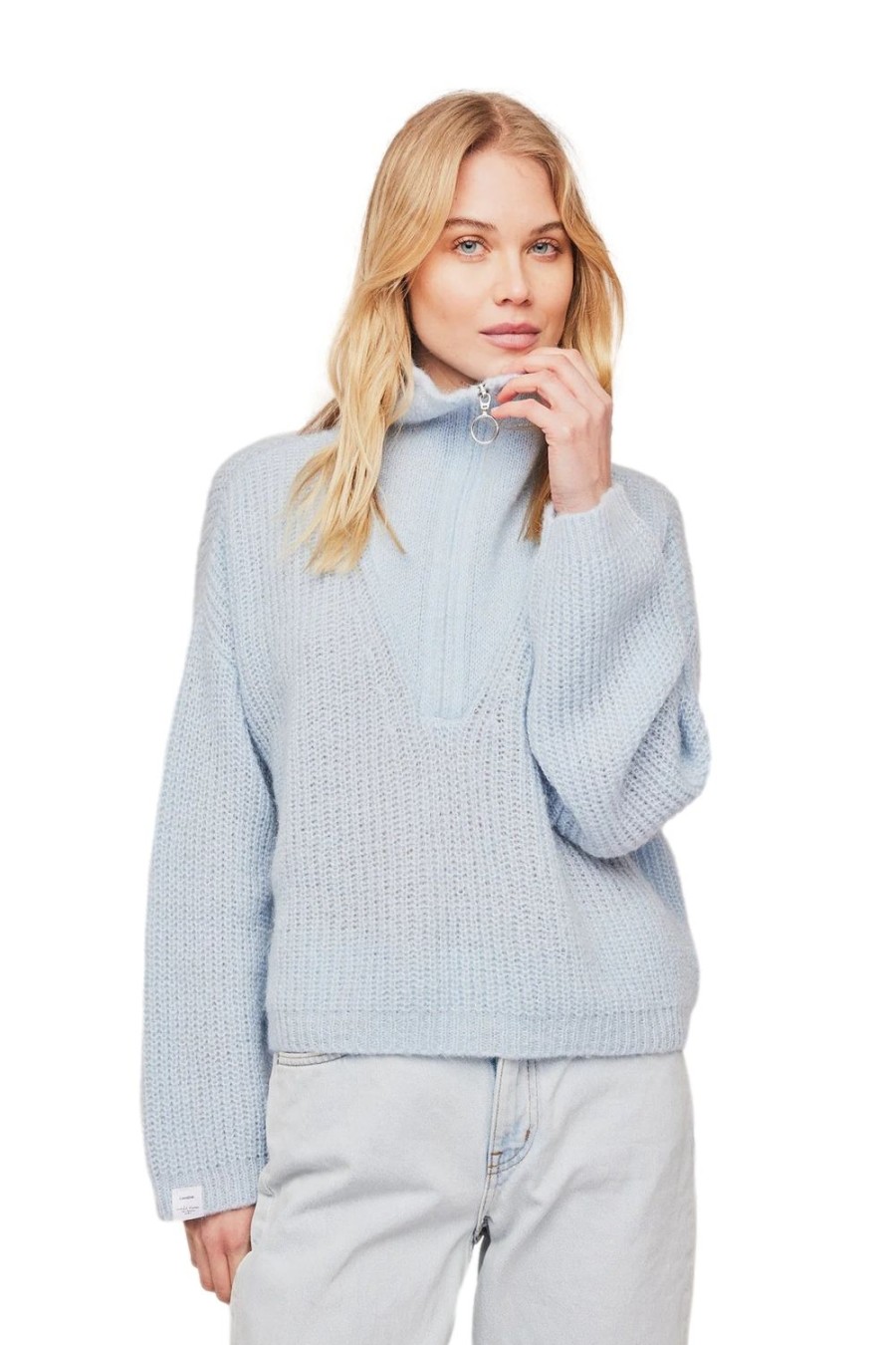 Dame Untold Stories | Untold Stories Florie Zip Knit Genser- Lysebla