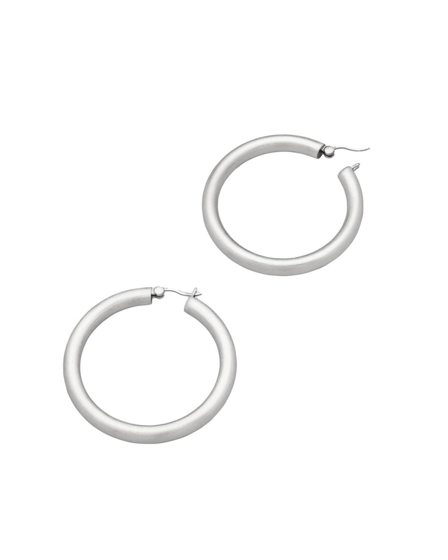 Smykker Tom Wood Jewellery | Tom Wood Jewellery Chunky Hoops Thick Satin Xl Oredobber Solv