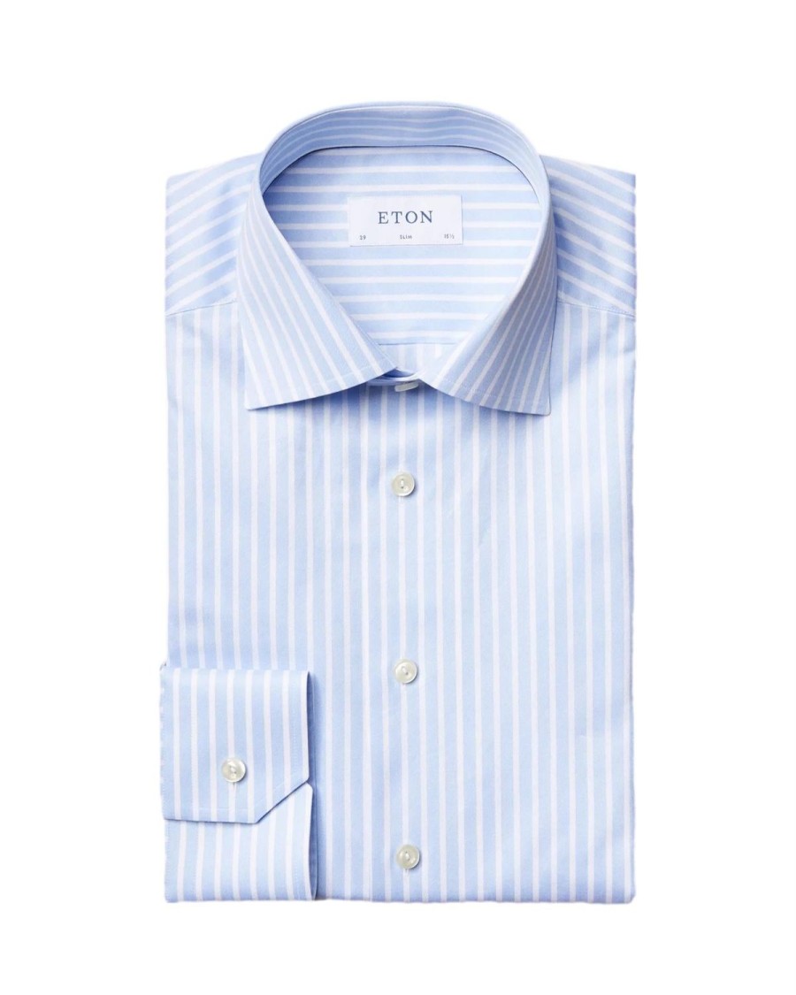 Herre Eton | Eton Light Blue Bengal Stripe Signature Twill Shirt Skjorte Lysebla Striper