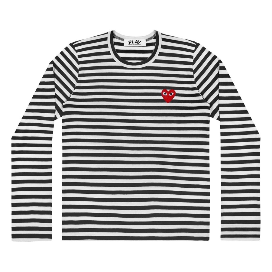 Dame Comme des Garcons Play | Comme Des Garcons Play Ladies Ls Striped B/W Genser- Sort