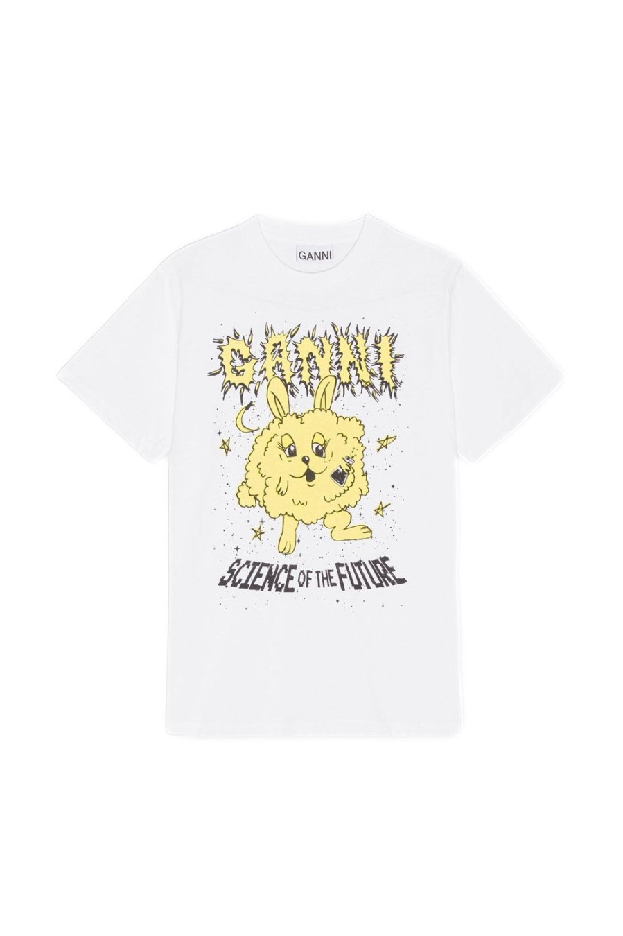 Dame Ganni | Ganni Yellow Bunny Relaxed T-Shirt T-Shirt Hvit Og Gul