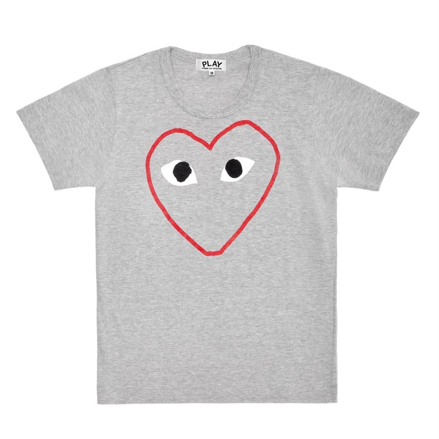 Herre Comme des Garcons Play | Comme Des Garcons Play Logo Men'S Grey T-Shirt Gra