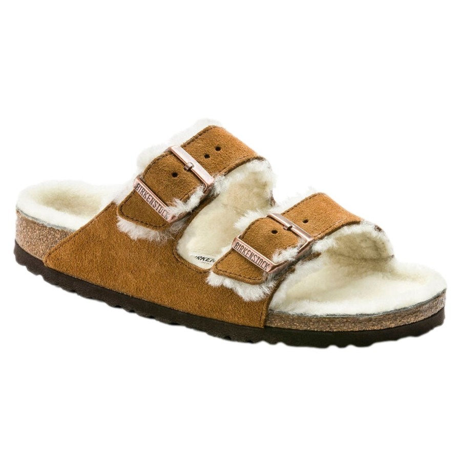 Dame Birkenstock | Birkenstock Arizona Suede Leather Shearling Mink Sko Camel