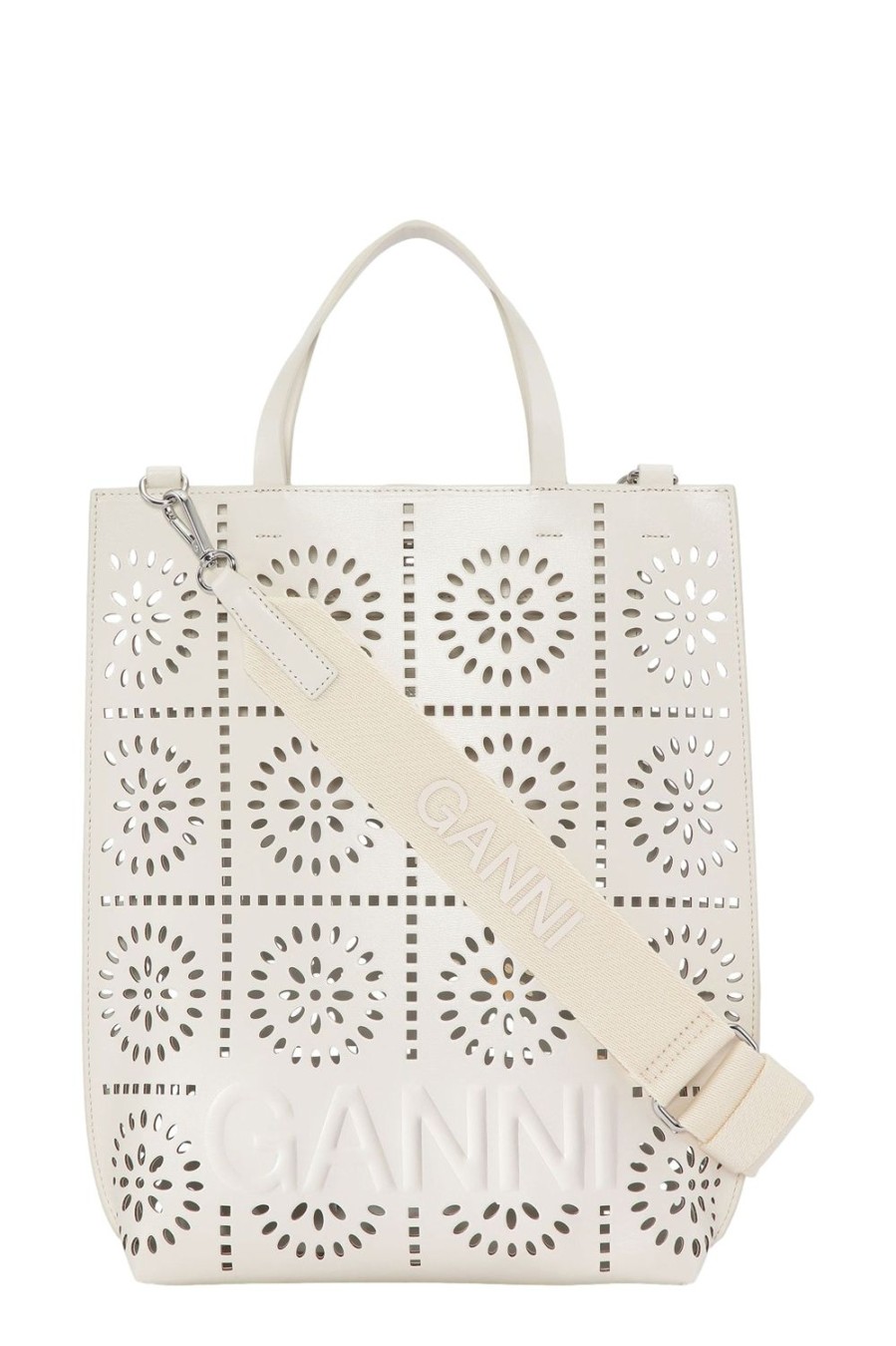 Dame Ganni | Ganni Banner Medium Tote Strap Perforated Veske Kremfarget