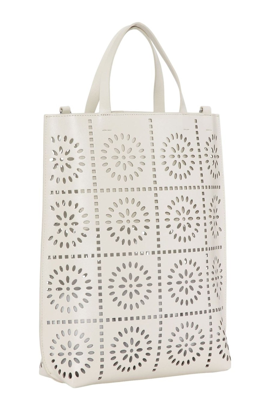 Dame Ganni | Ganni Banner Medium Tote Strap Perforated Veske Kremfarget