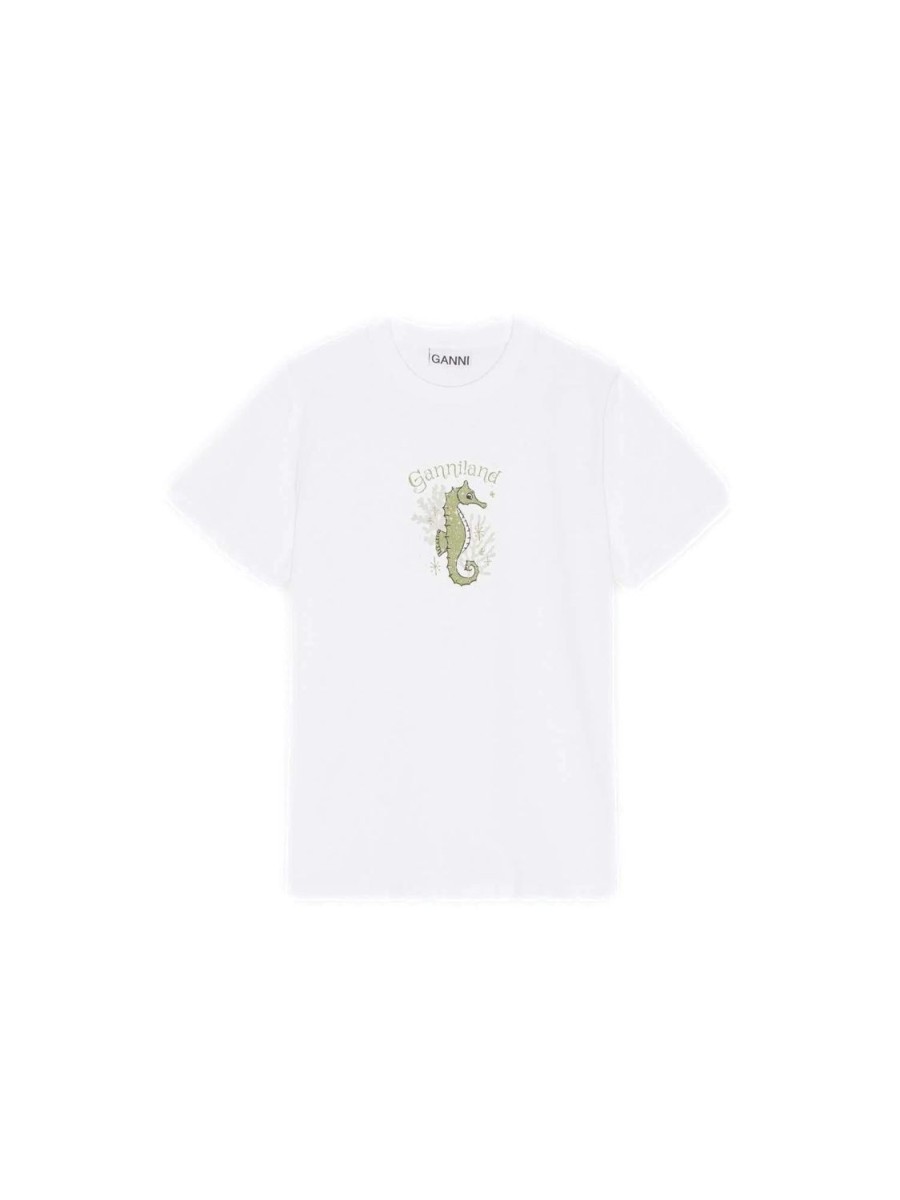 Dame Ganni | Ganni Seahorse Relaxed T-Shirt T-Shirt Hvit