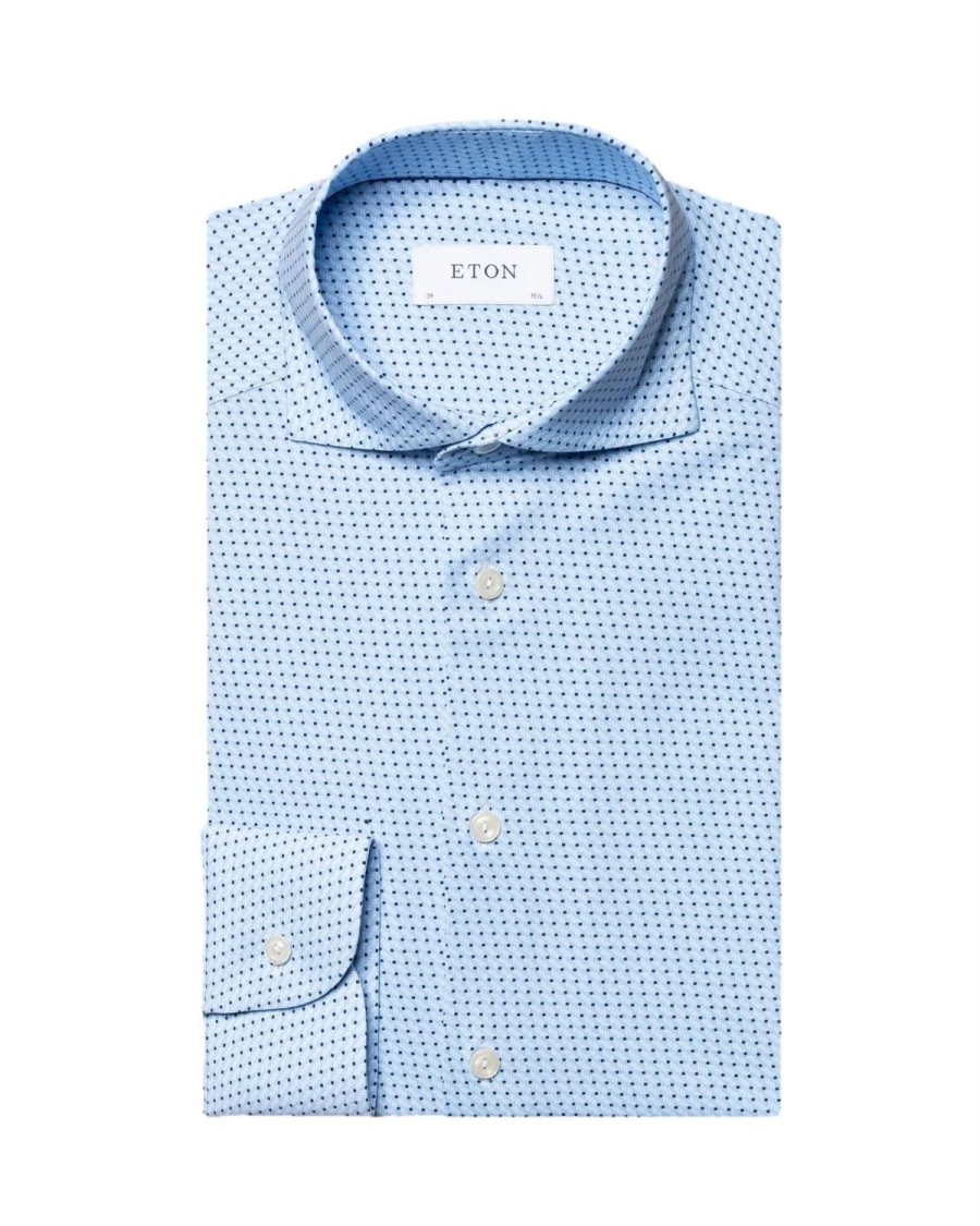 Herre Eton | Eton Light Blue 3D Four-Way Stretch Shirt Skjorte Bla Monster