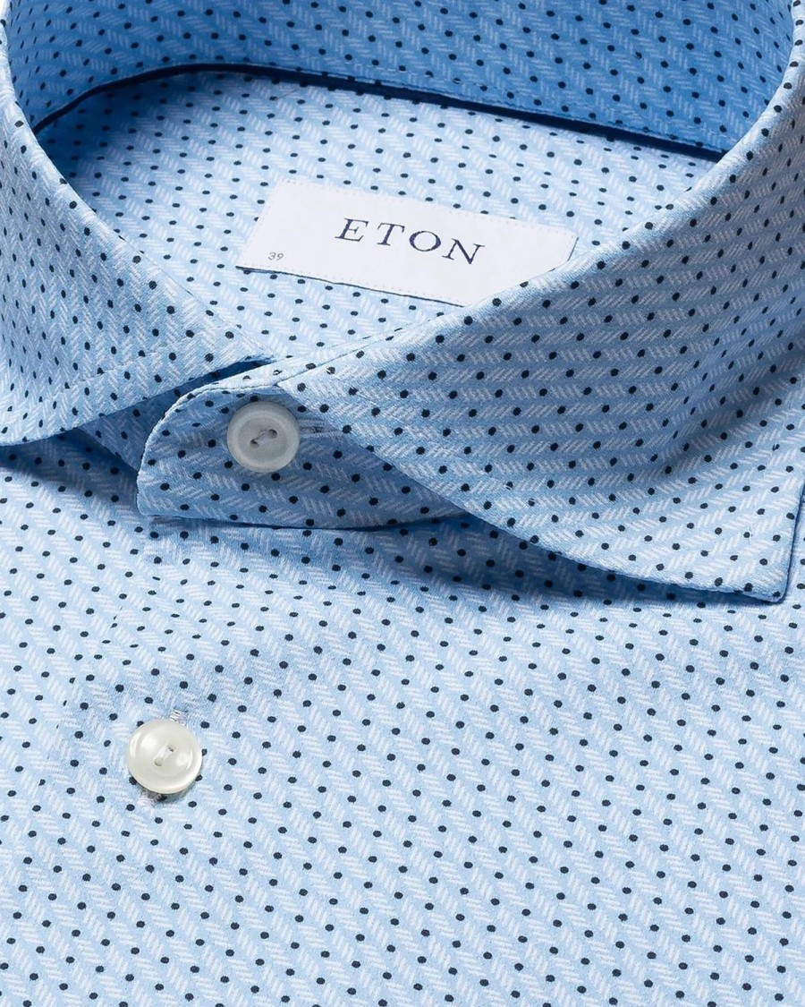 Herre Eton | Eton Light Blue 3D Four-Way Stretch Shirt Skjorte Bla Monster